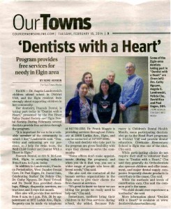 The local newspaper ran a story about Elgin dentist Dr. Rice and his staff participating with "Dentists with a Heart"